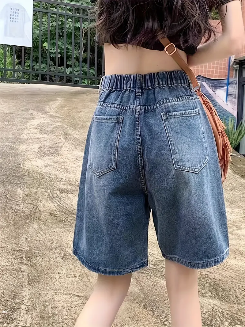 Women'S High-Waist Stretch Denim Shorts Loose Fit *-* Button Closure, Pockets Jean Shorts for Spring/Summer 2025, High Waisted S