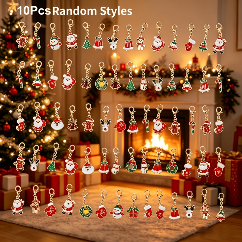 TEMU Set da 10 portachiavi a tema natalizio in stile casuale | Materiale in di con a , design assortiti tra cui , , renna, campana e albero di Natale