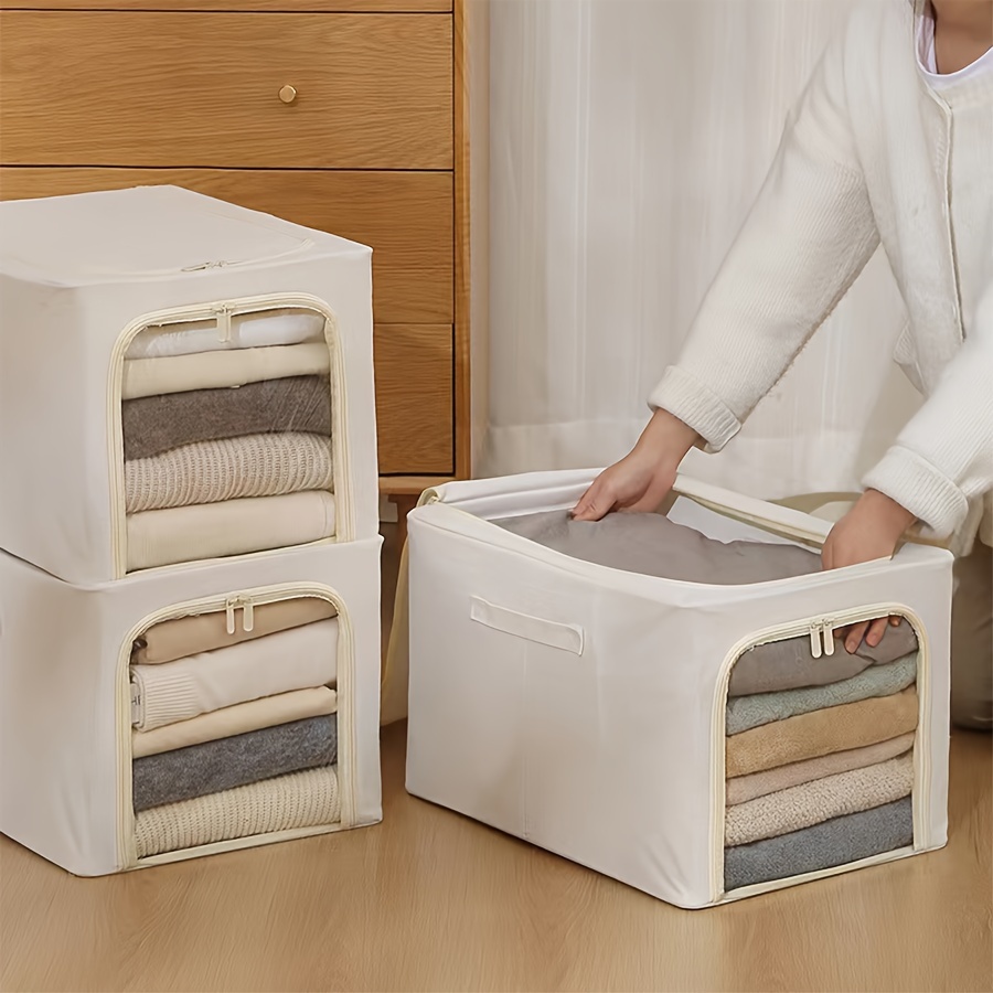 Storage Box Beige Linen Clothing Sub grid Organizer Box - Temu