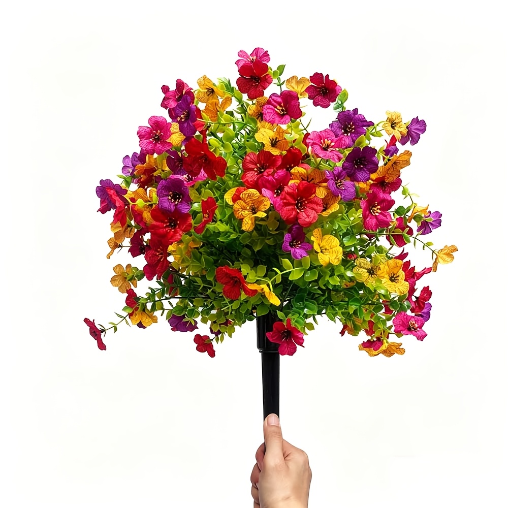 TEMU [3d] 1 Pack Uv-resistant Mixed Artificial Flowers With Ground Stakes. Suitable For Home Indoor/outdoor, Hotels, Weddings, Housewarming Parties,