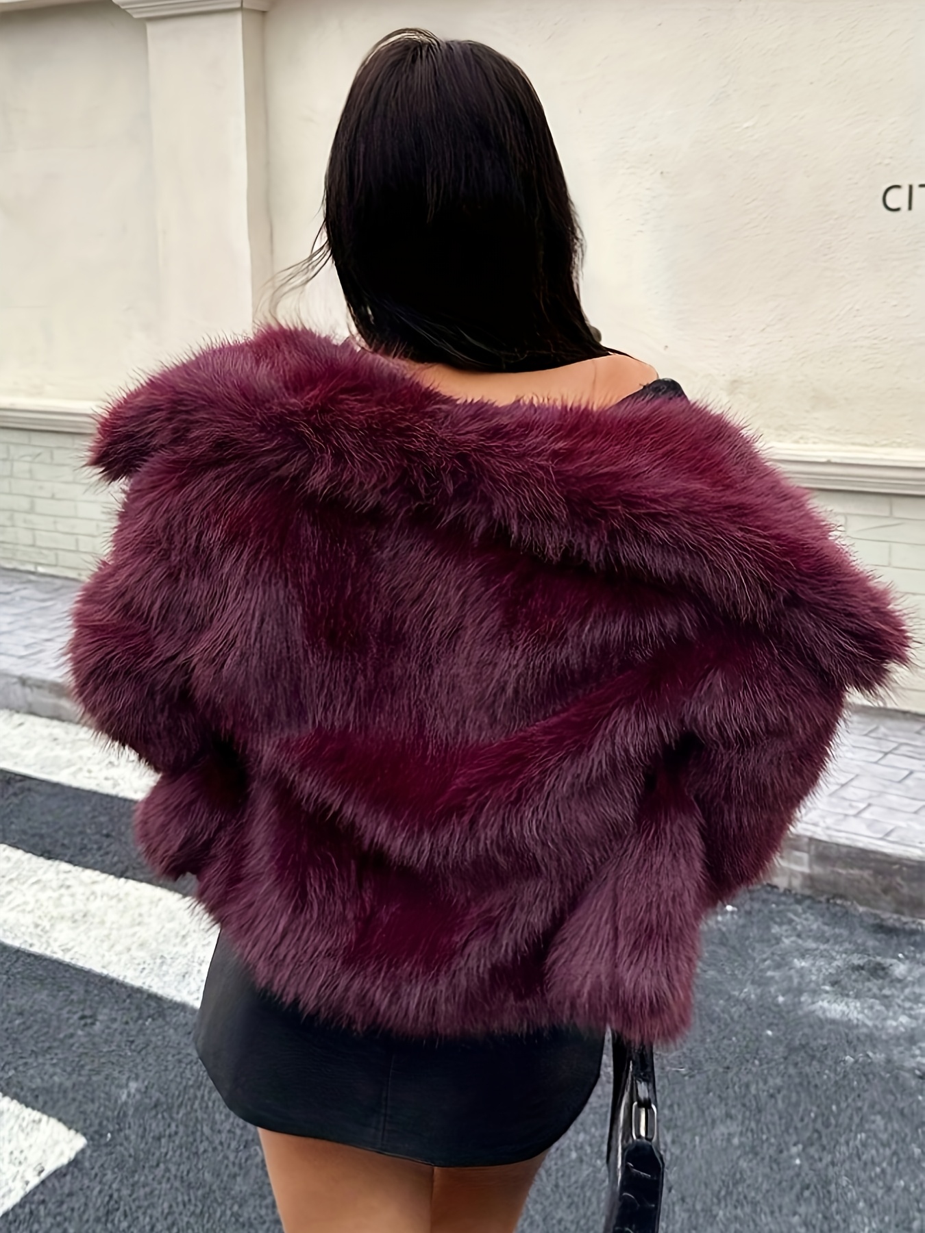 womens elegant faux fur coat soft plush winter jacket with lapel collar chic outerwear for fall winter everyday formal events womens   office party ladies winter coats Product details 0