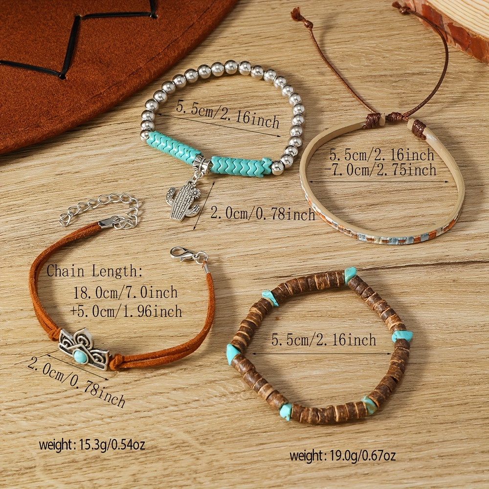 Boho Cactus Turquoise Wooden Bracelet Set Jewelry