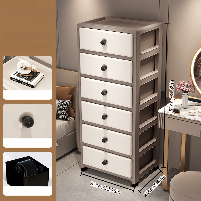 изображение предмета 4/5/6/7-ярусный шкаф для хранения с ящиками - современный минималистичный органайзер для спальни, гостиной и ванной, многофункциональная полка в бежевом/белом/сером цвете, компактный для организации пространства в
