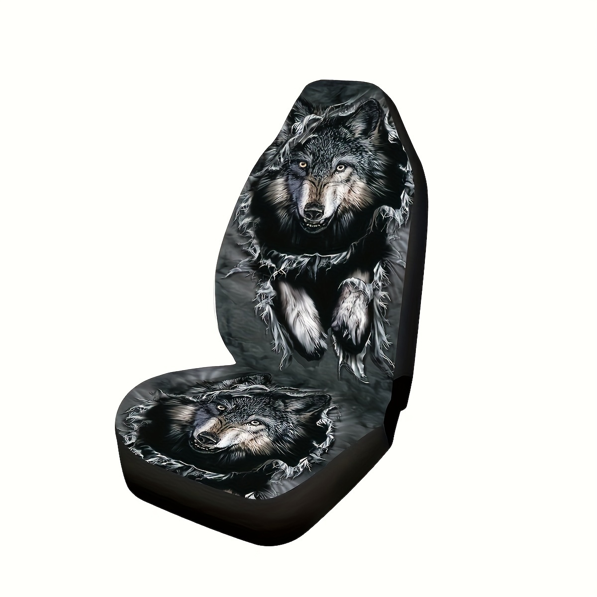 1pc Ripped Cowboy Wolf Print Car Purpose Front Seat Cover