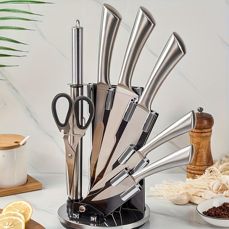 

8/9pcs Knives Set Steel Restaurant Knives, Household Knives, Knives, Cutting Knives, Sharpening , Knife Stand 8/9pcs Set,