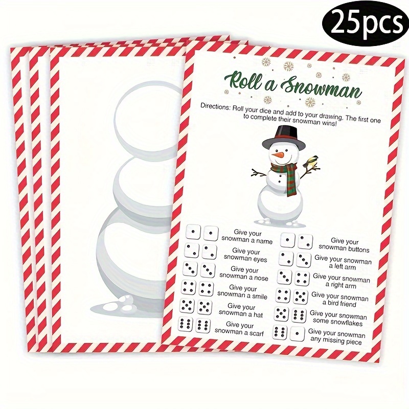 

25pcs Roll A Snowman , Dice Activity, Christmas , Activity, Double- Printed For Office Supplies