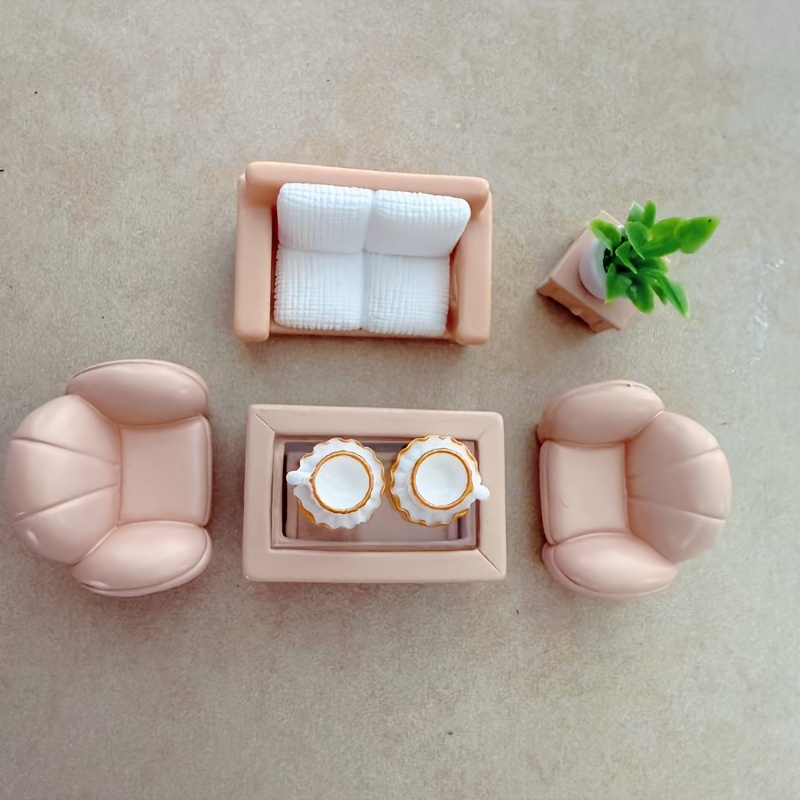 

8pcs Miniature Furniture Set, Abs Resin Simulation, Mixed Color, Dollhouse Accessories For Indoor & Outdoor