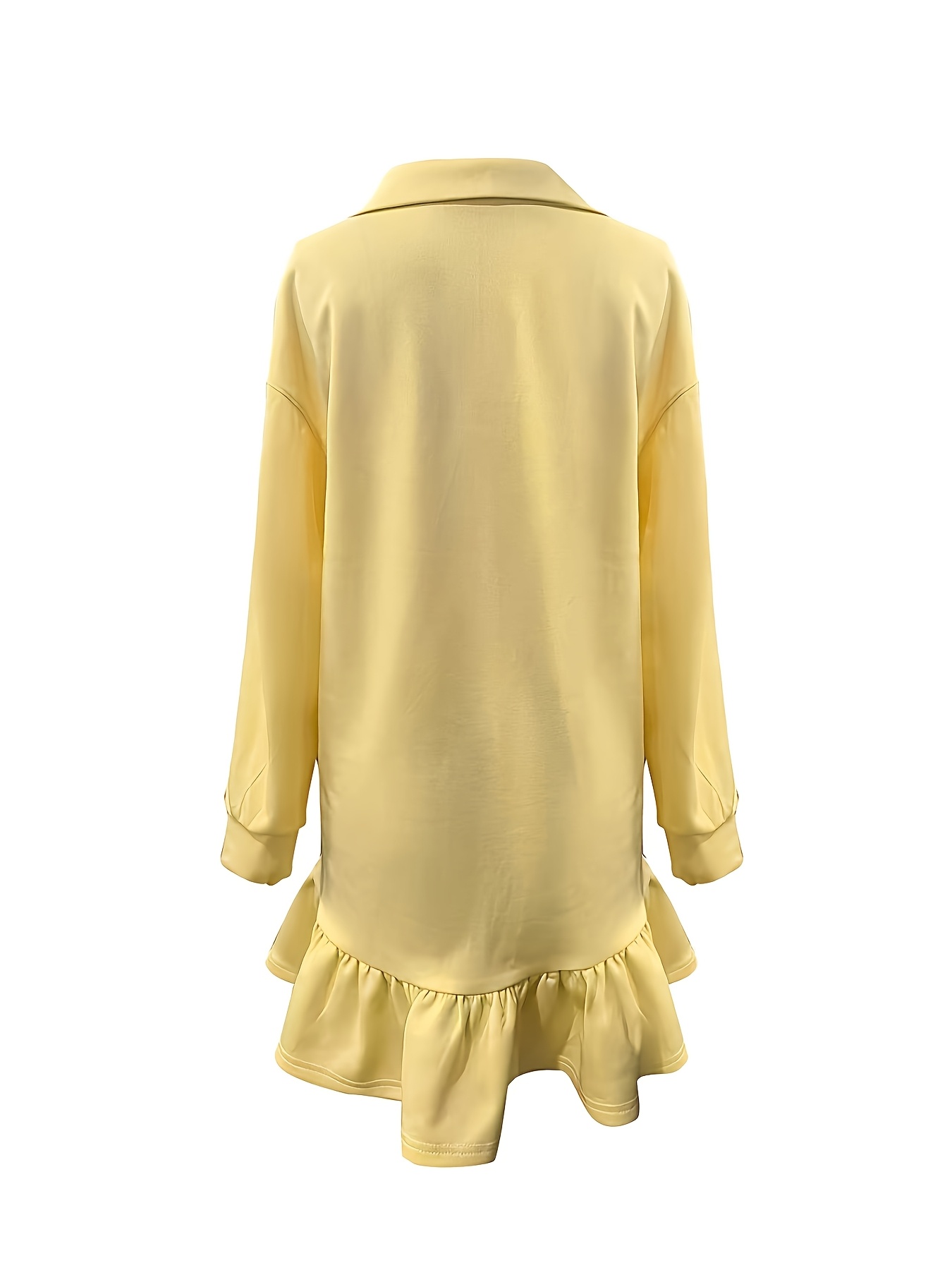 fashionable casual yellow lapel swear style mini dress