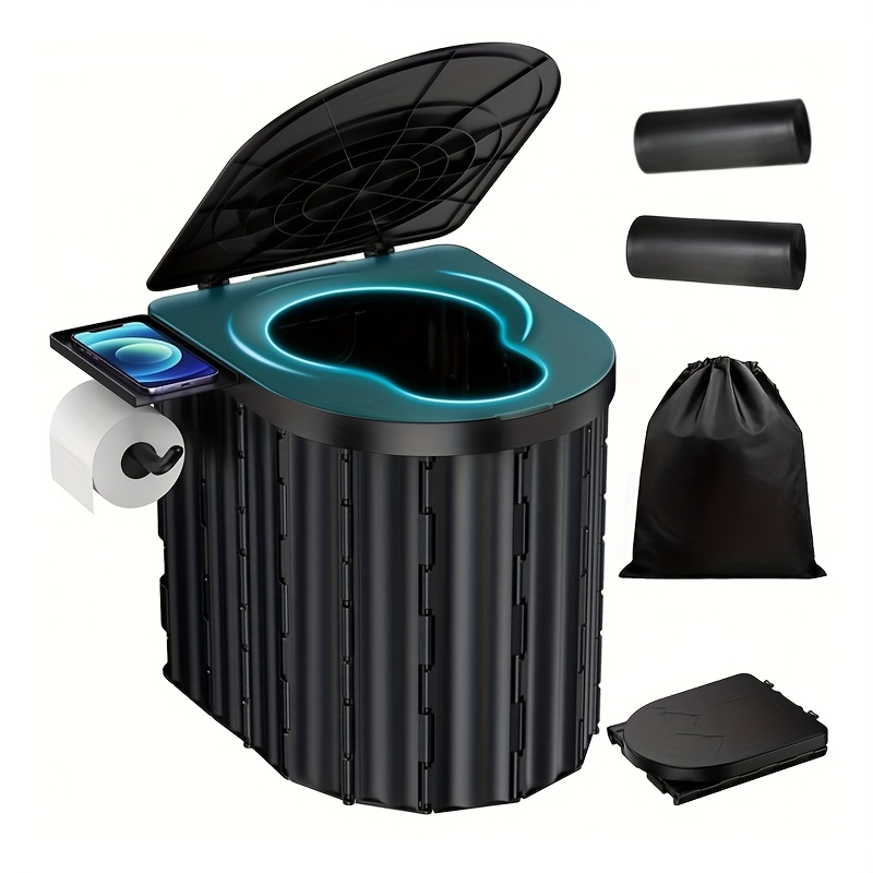 Image of Ultra-compact 12" Portable Toilet With Removable Paper Holder - Foldable, Odor-resistant Potty For Camping & Emergencies, Supports Up To 450 Lbs