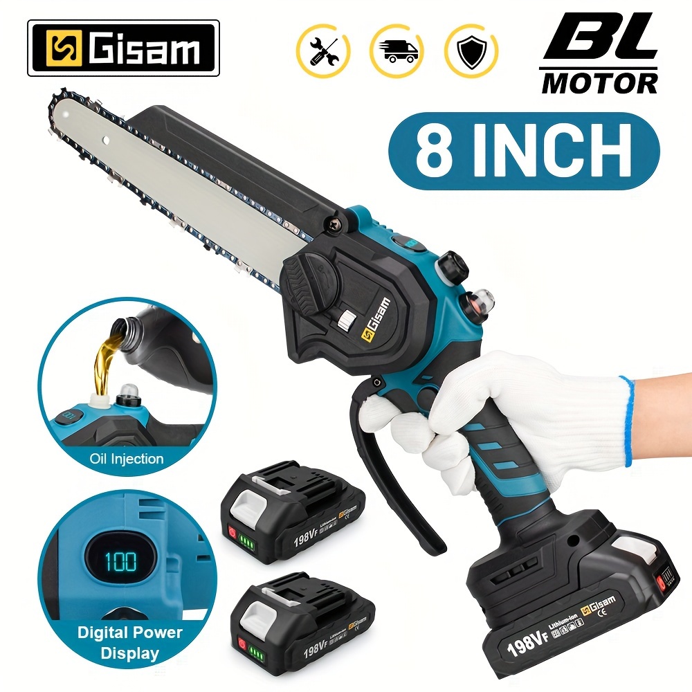 

Gisam 8 Inch Brushless Electric Saw Mini Chainsaw With 2x 1.5ah Battery, Blade Change, Auto Oiling System, Rechargeable Lithium Battery, Cordless Saw, Handheld Electric Chainsaw For Wood Cutting