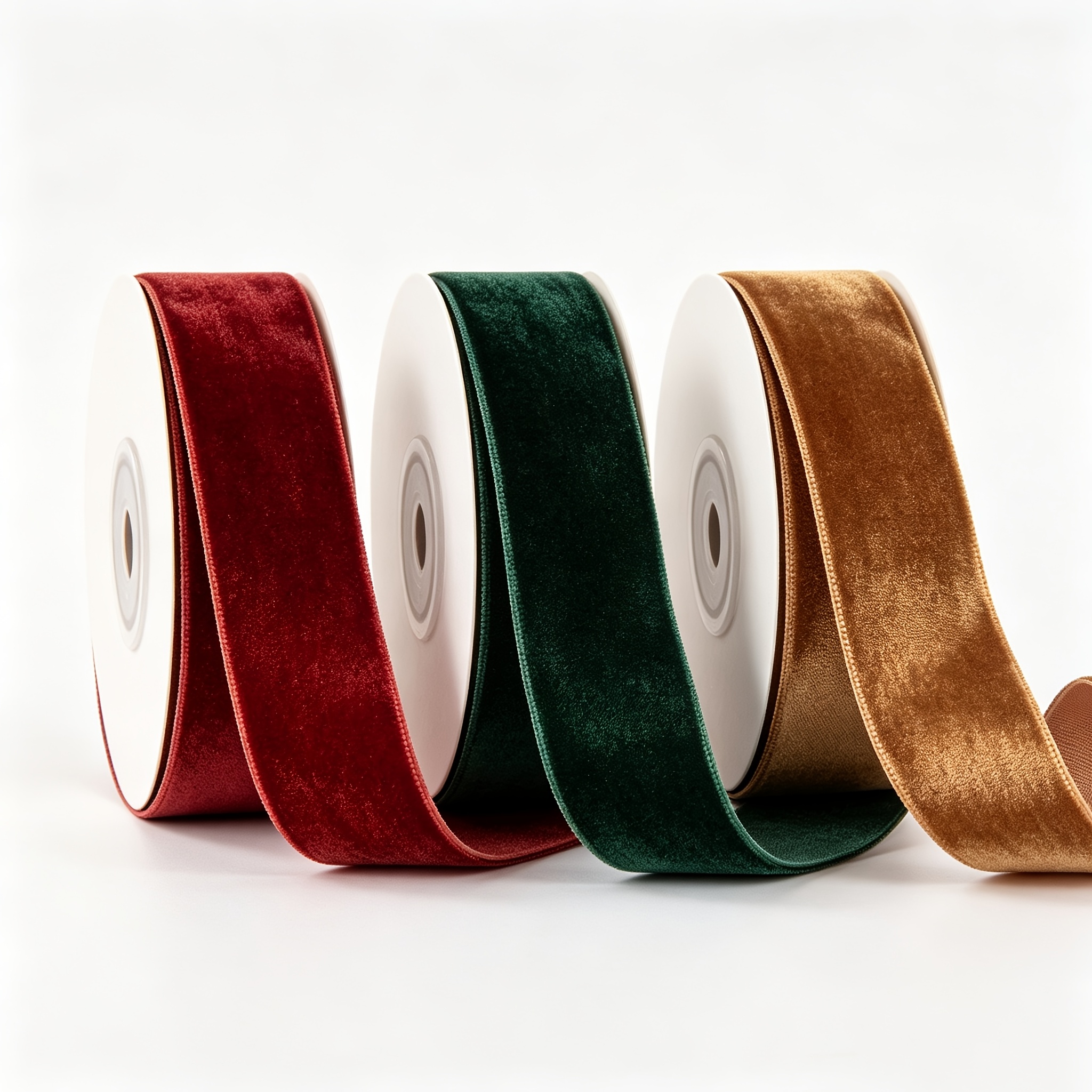 TEMU 3 Rolls Velvet Ribbon Set, Width 1cm (0.39in) / 2.5cm (0.98in) Wide Christmas Fabric Ribbon, 500cm Per Roll For Gift Wrapping, Bow Making,