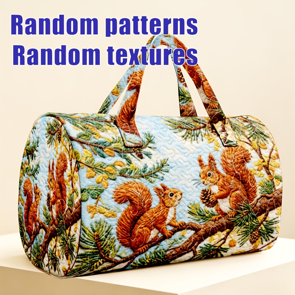 TEMU 1pc Squirrel And Forest Women's Cylindrical Travel Bag Printed Random Halloween Thanksgiving Christmas Gift