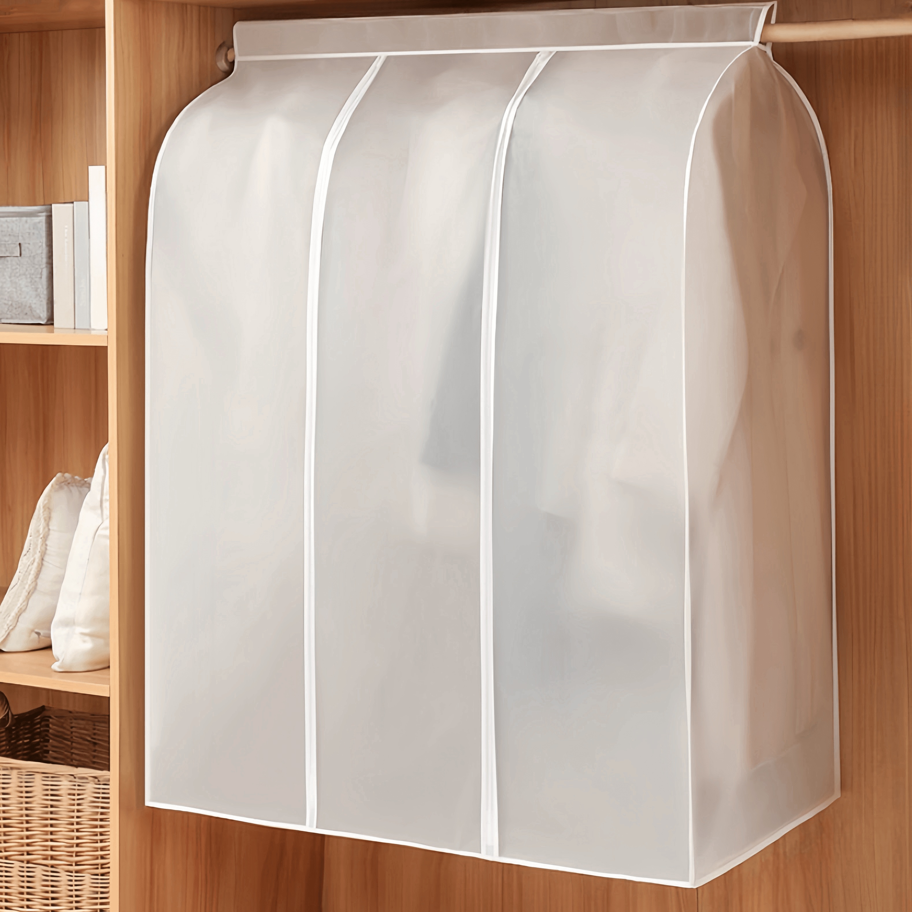 

Extra Large Semi-transparent Garment Dust Cover With Full Zipper - Moisture-proof, Hand-washable Eva Material, White - Closet Organization