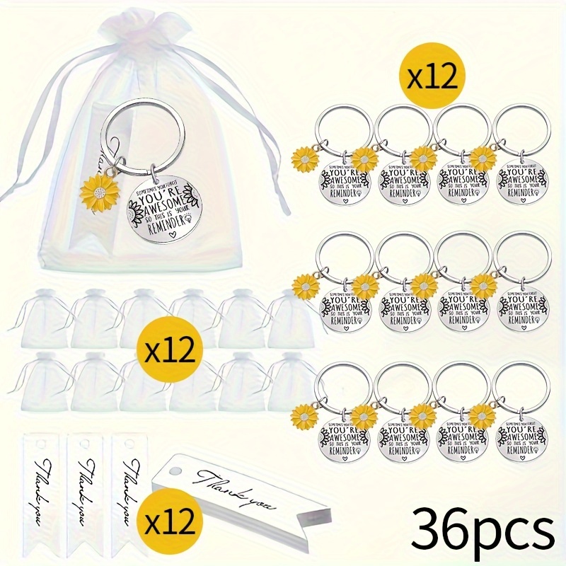 36pcs Inspirational Sunflower 'you're Awesome' Keychain Set - Stainless Steel, Perfect For Birthdays, Graduations & Christmas Gifts For Teachers And Colleagues Coworker Appreciation Gift