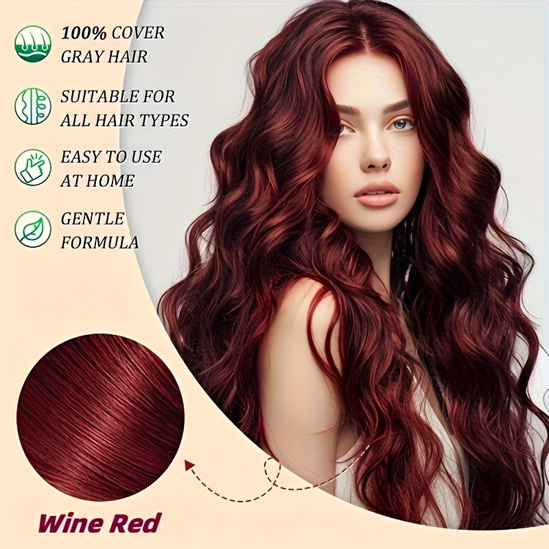 Božićni Poklon, Novogodišnja Atmosfera Vinsko Crvena Boja za Kosu, Brzodjelujuća Boja za Kosu, 99,99% Pokrivenost Bijele Kose, Sadrži Razne Biljne Sastojke, Pogodna za Njegu i Bojenje Kose, Tri u Jednom - Pogodna za Muškarce i Žene Svih Tipova Kose