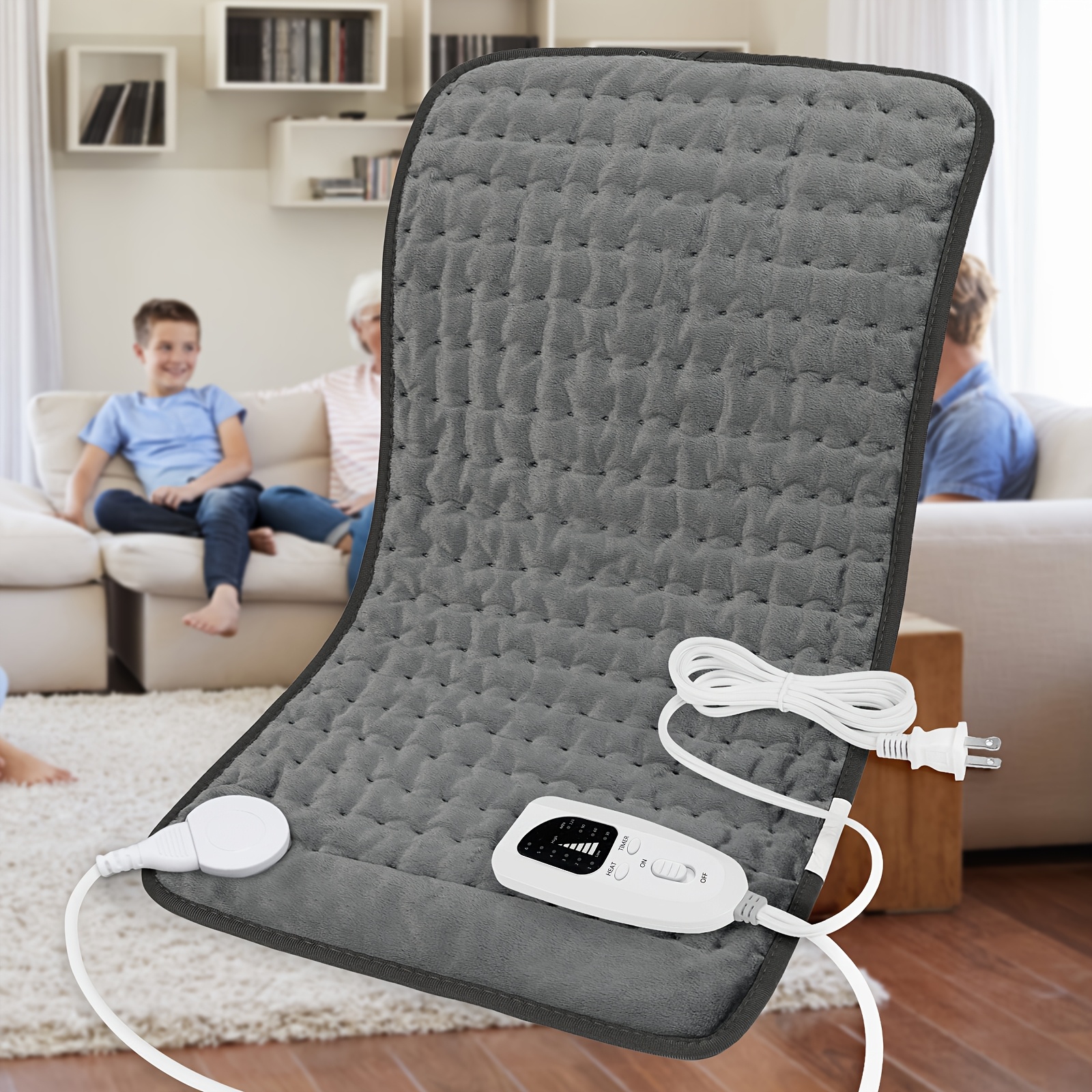 TEMU Coussin Chauffant, Coussin Chauffant Dos 24" X 12" - Portable, Chauffage Rapide, 6 Vitesses de Chauffage, Arrêt Automatique, Lavable en Machine,