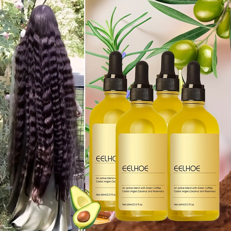 TEMU 4pcs 2.03oz Hair Oil, Hair Oil, Hair Density Essential Oil, Plant Extract Hair Care Oil For Dry Damaged Hair Care, .