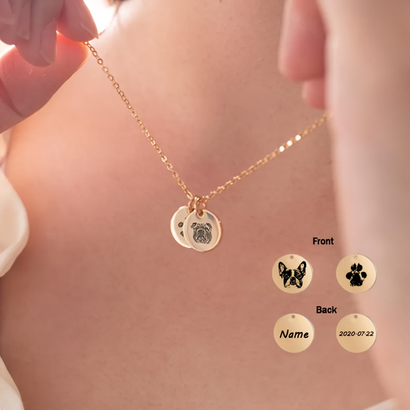 TEMU Custom Personalized Pet Portrait Necklace, Custom Engraving With Real Pet Photo And Name, Handmade Gift, Birthday, Christmas, Valentine's Day