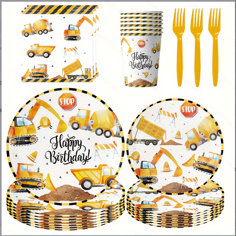 

100pcs Construction Birthday Party Supplies Construction Theme Paper Plates And Napkins Construction Truck Decorations Tractor Dump Digger Vehicle Themed Party Favors, Serve 20