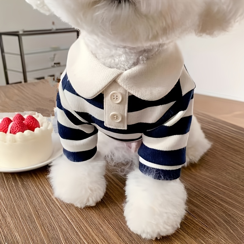 TEMU 1pc Pet Stripe Shirt Casual Lapel Dog Shirt For Dog And Cat Summer Clothes