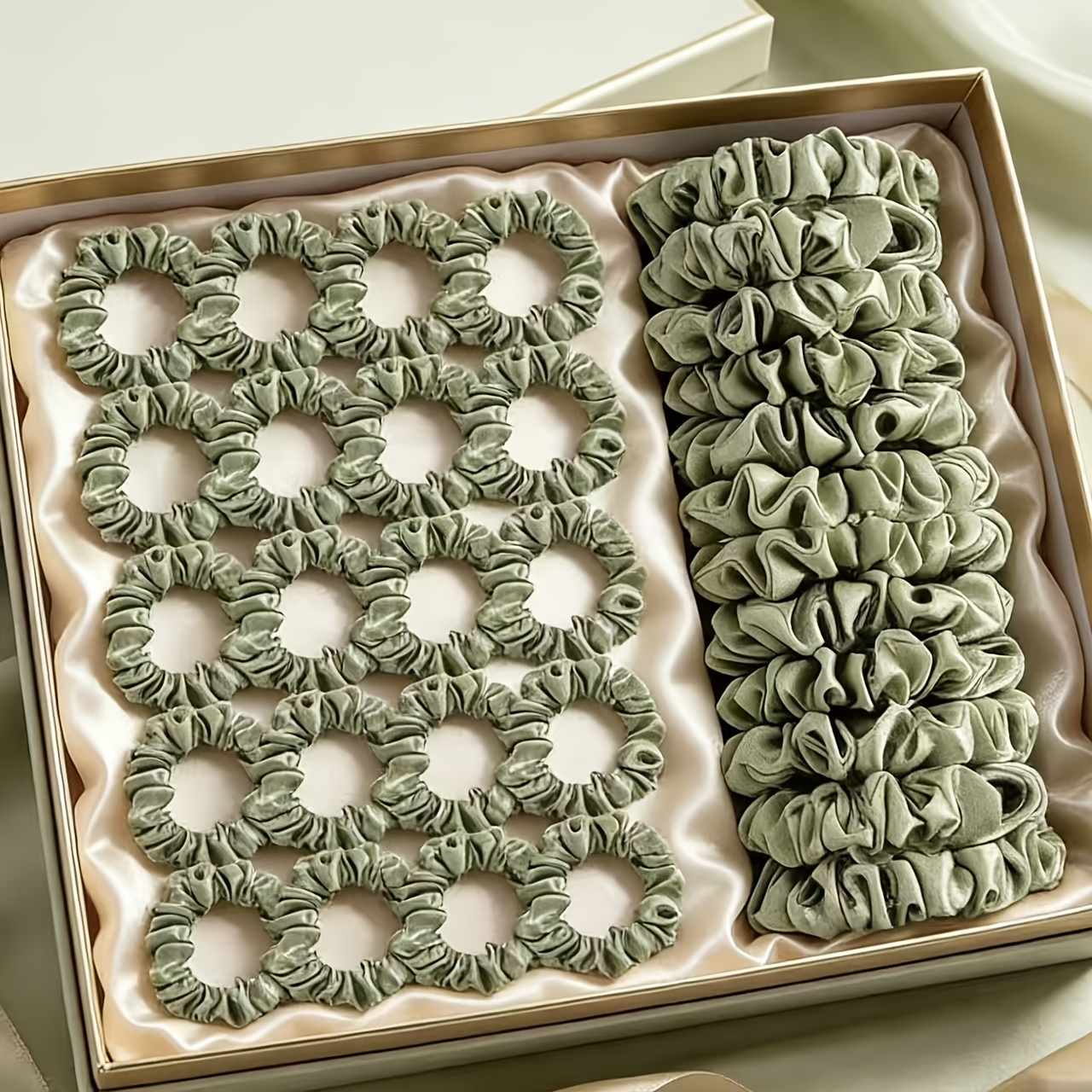 14pcs Satin Scrunchies Set in Light Green
