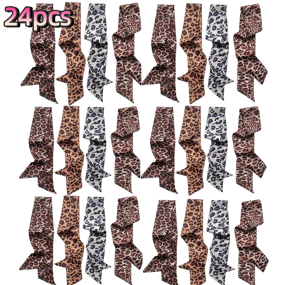 TEMU 24 Pack Women' Leopard Print Scarf Headbands & Hair Neck Scarves - Multi-use Ribbon Band Suitable For Hair, Charms, Handbag Decorations, Fashion
