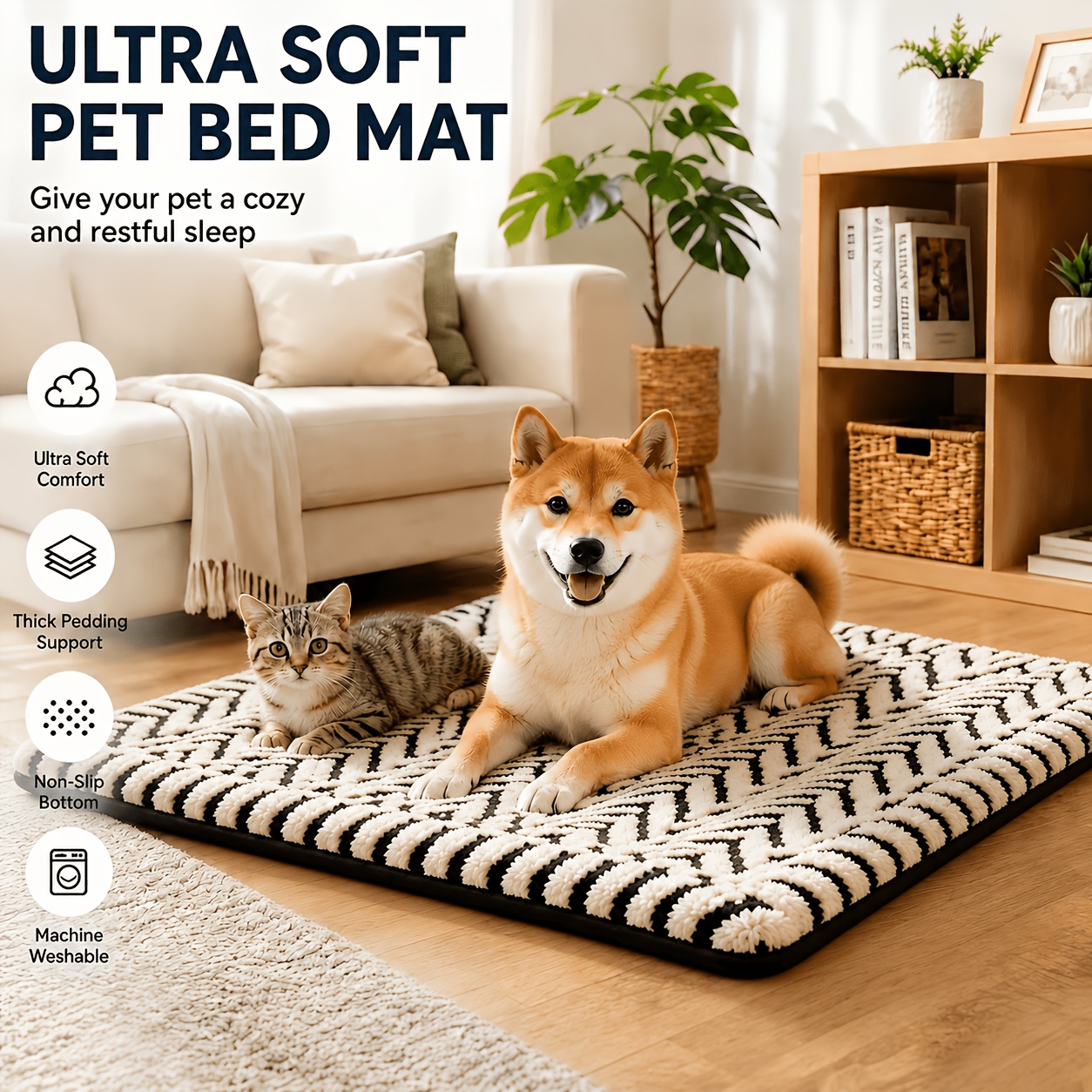 TEMU Tapis Long en Peluche pour Animaux, Coussin de Lit Ultra- et Chaud pour Chien, Nid de Chat, Matelas pour Animaux, Coussin de Cage pour Chien,