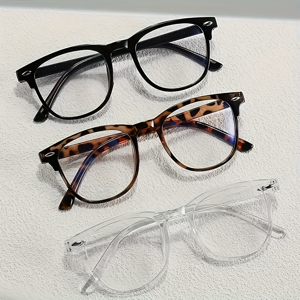 Image of 3-pair Women's Fashion Plain Glasses Set, Vintage Square-round Frame With Rice Stud Decor, With Clear Transparent Lenses, Trendy Glasses For Men And Women, Unisex Daily Commuting Accessory Eyewear