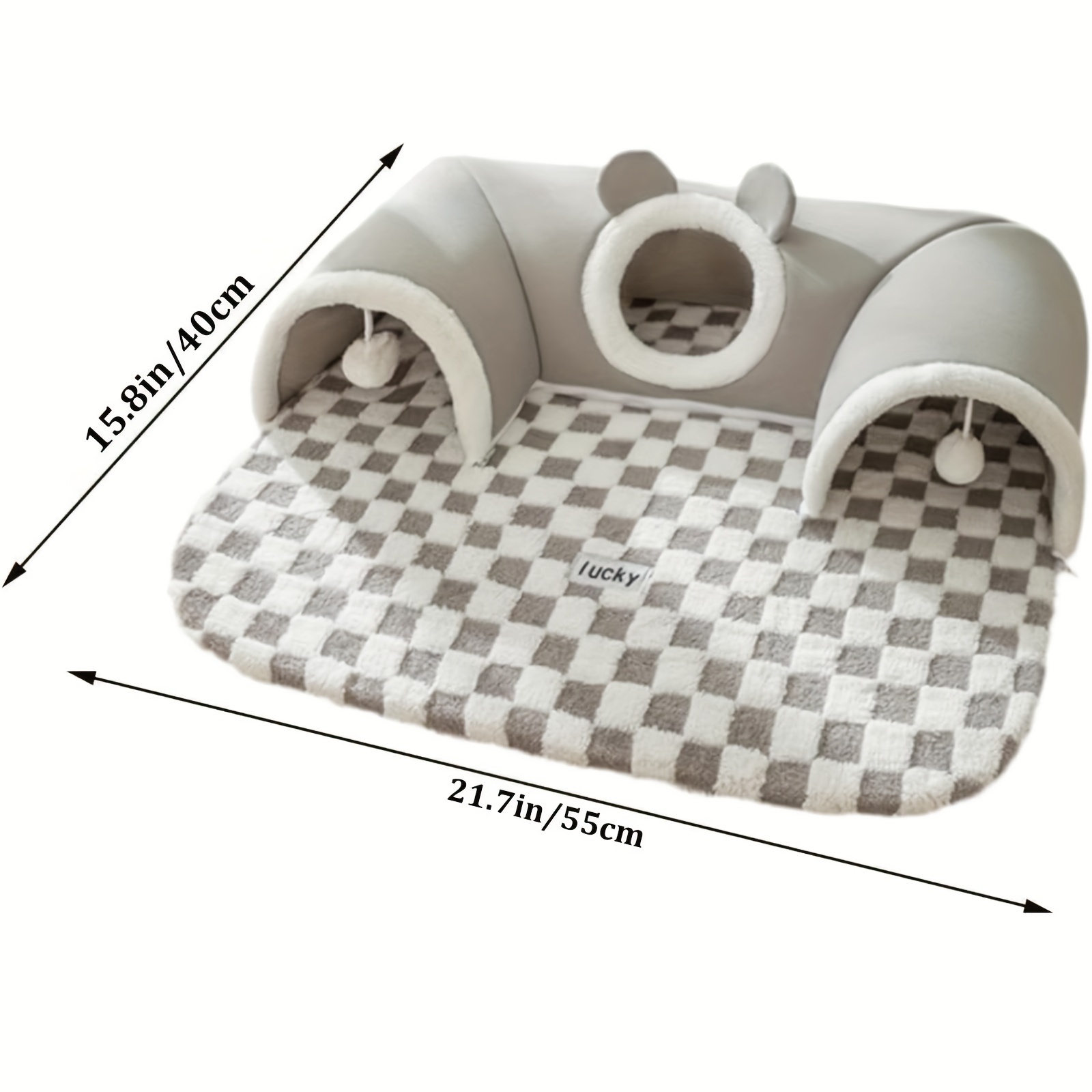 cozy cat tunnel bed washable play mat for indoor cats small pets square shape with removable cover gray details 0