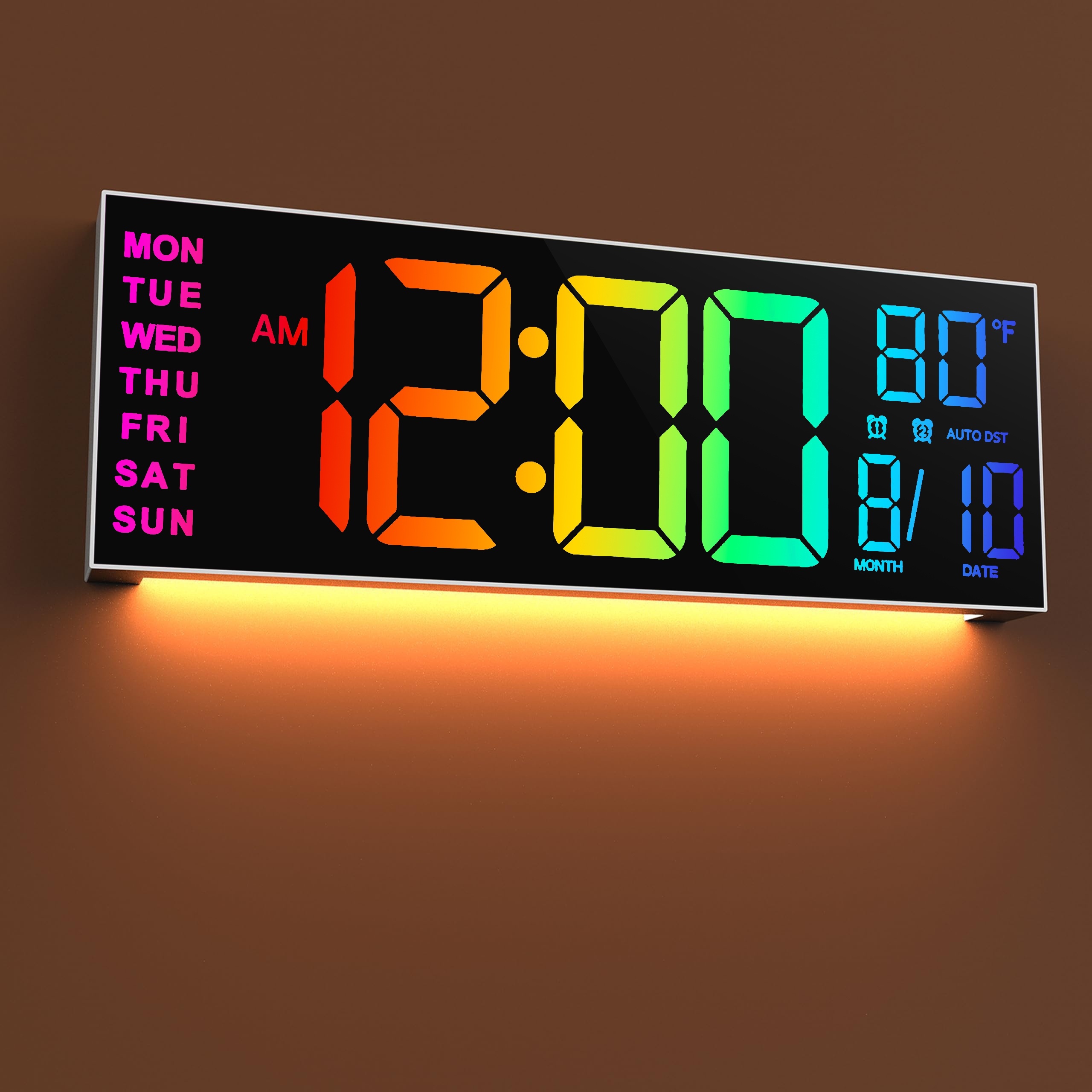 item picture Large Auto Dimming Digital Wall Clock with Remote, 41.15cm LED Screen Dispaly, Auto DST/Brightness, Timer, Dual Alarm, 8 RGB, Date, Temperature, Clock for Living Room, Bedroom, Gym, Warehouse, Office, Home Decor, Mother's Day Gifts, Nursery Wall
