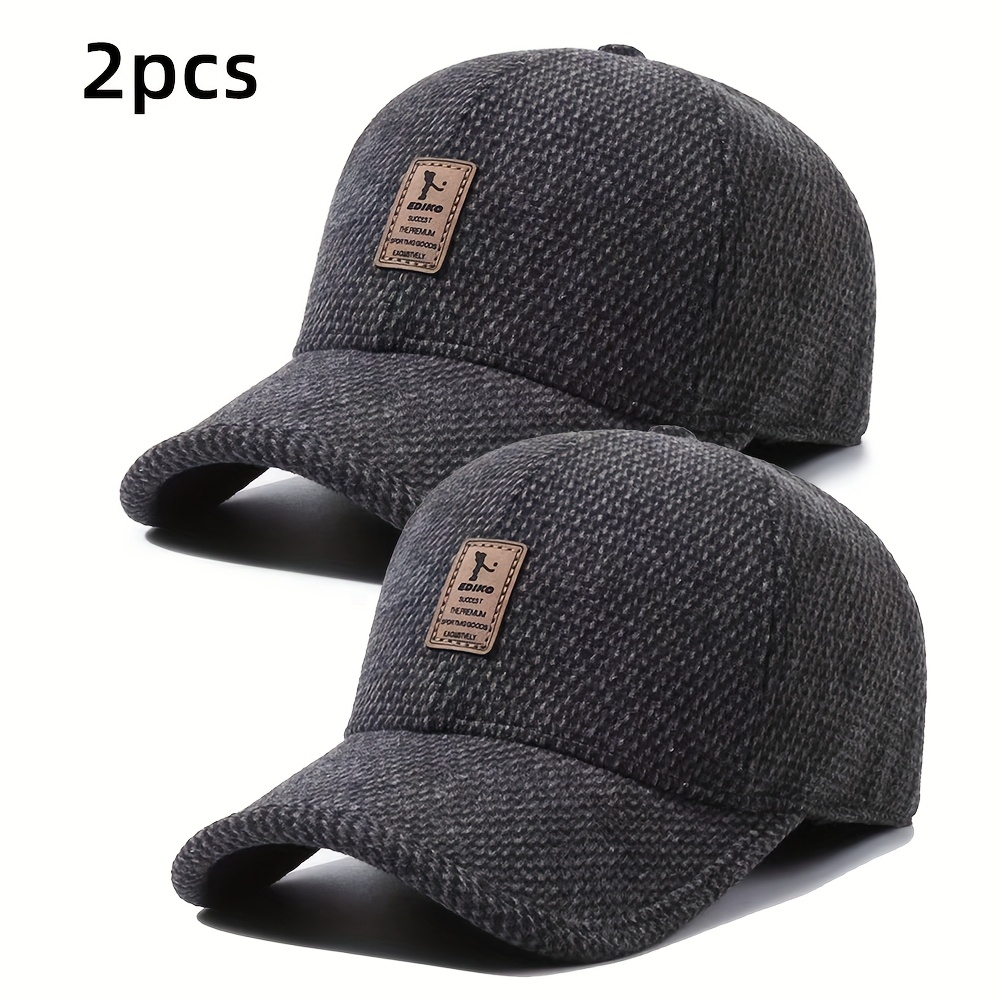 2pcs Fashion Men's Winter Thickened Baseball Cap Adjustable Size Suitable For Commuting Outdoor Walking Running Leisure And Entertainment
