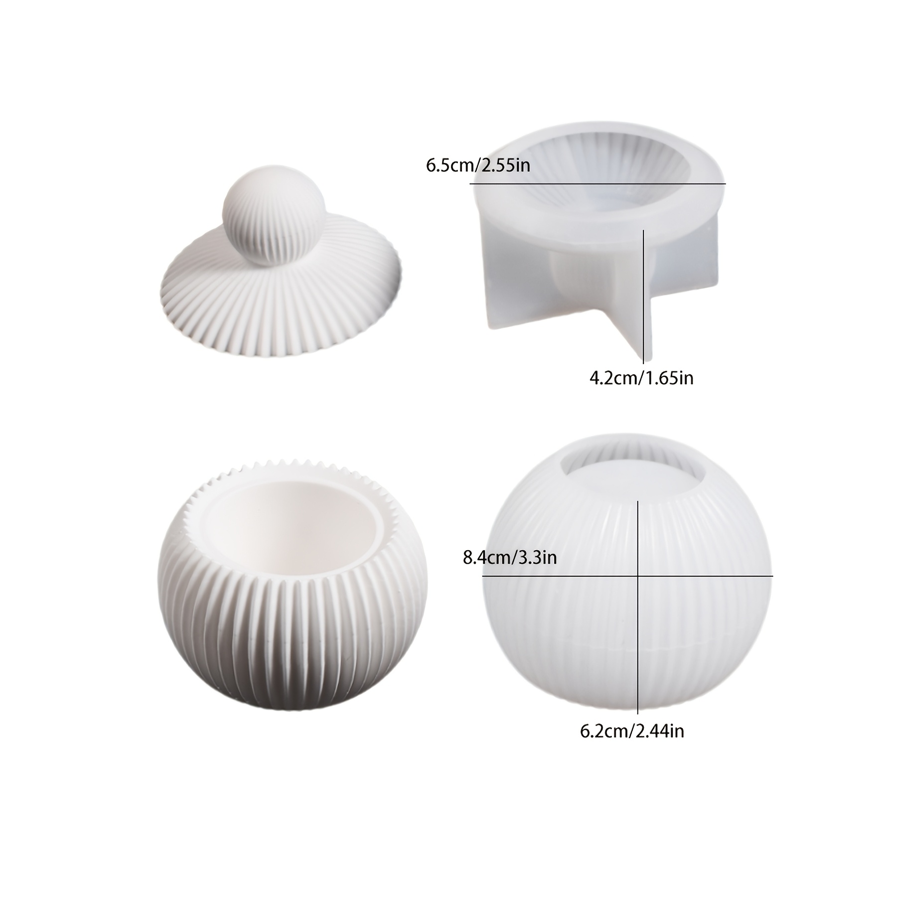 Image of Single-piece Round Striped Storage Box Silicone Mold Suitable For Clay, Plaster, Cement, Resin, And More. Striped Round Storage Boxes, Jewelry Displays