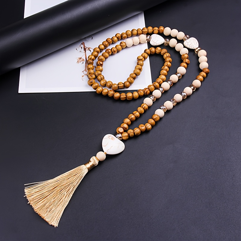 Image of Vintage-style Heart Pendant Tassel Necklace, Handcrafted Long Sweater Chain, Versatile Autumn/winter Accessory, Gift For Christmas/halloween/valentine's Day