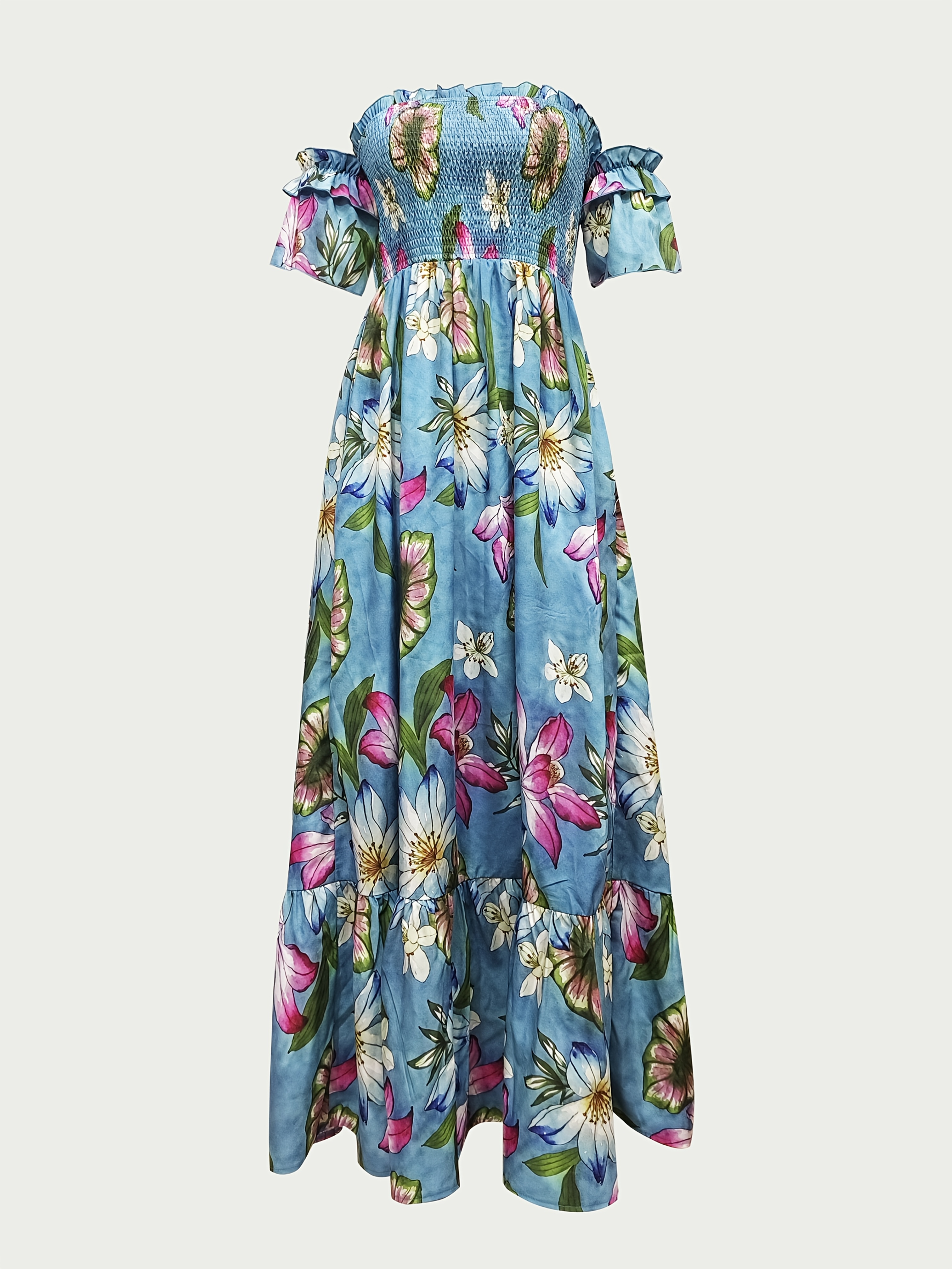 knee length dresses for ladies White Floral Print Bandeau Maxi Dress | Dresses main image 0