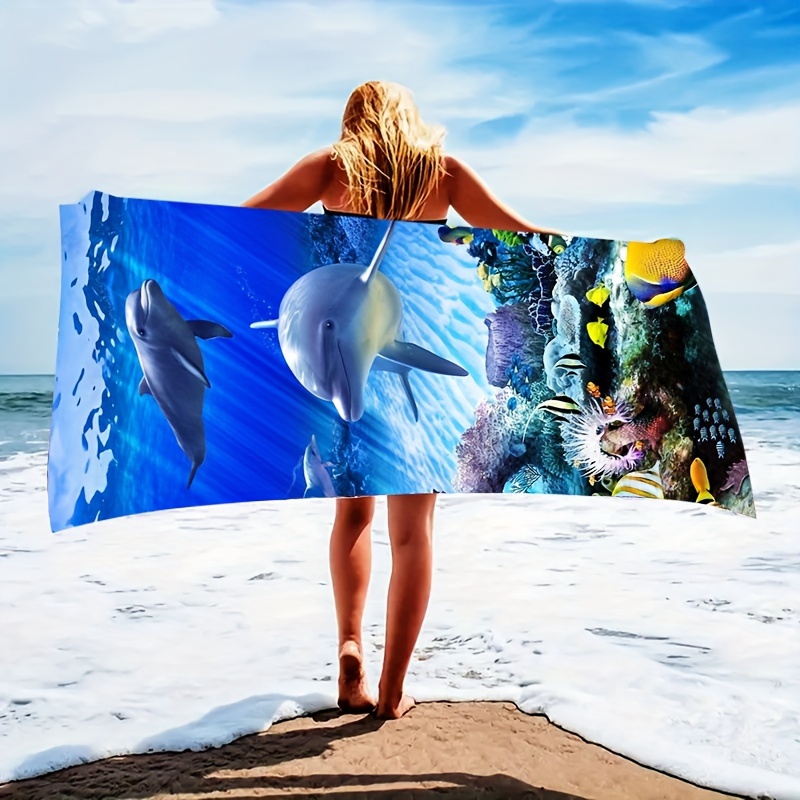 

Ultra-large And Ultra-fine Fiber Beach Towel With Dolphin Pattern, Perfect For The Beach And Sports, A Must-have For Modern Beaches And Pools.