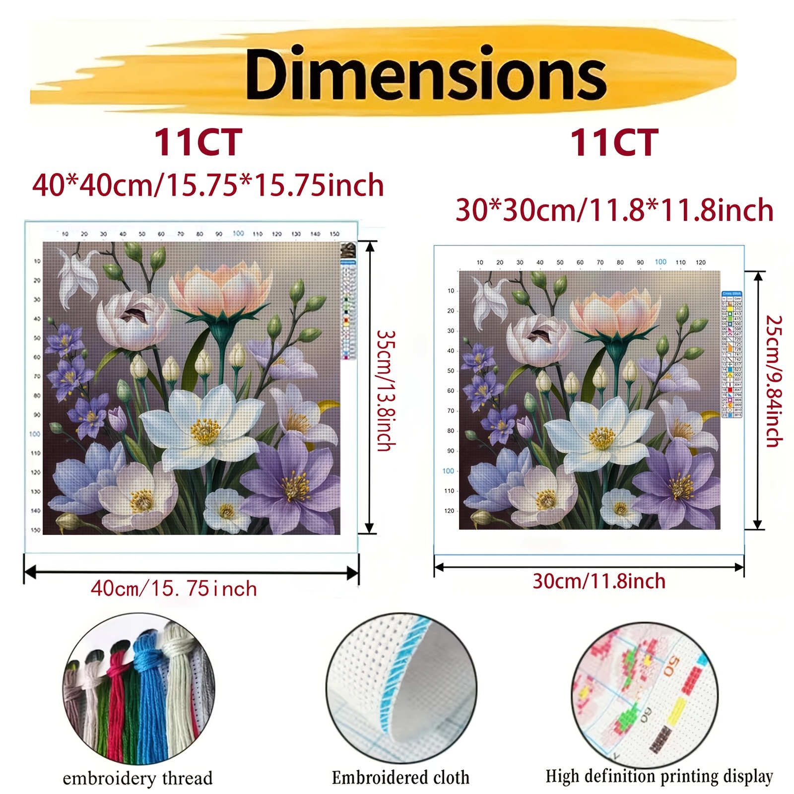 DIY Cross Stitch Print Kit, Frameless, "Colorful Floral Illustration" Pattern