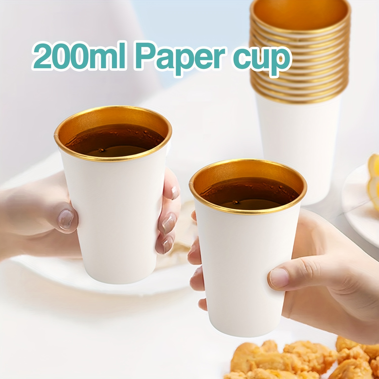 

50pcs 200ml White Golden Foil Paper Cups, Disposable Cups, Disposable Paper Cups, Thickened Paper Cups, Beverage Cups, Coffee And Milk Cups, Soda And Cola Cups, Drinkware