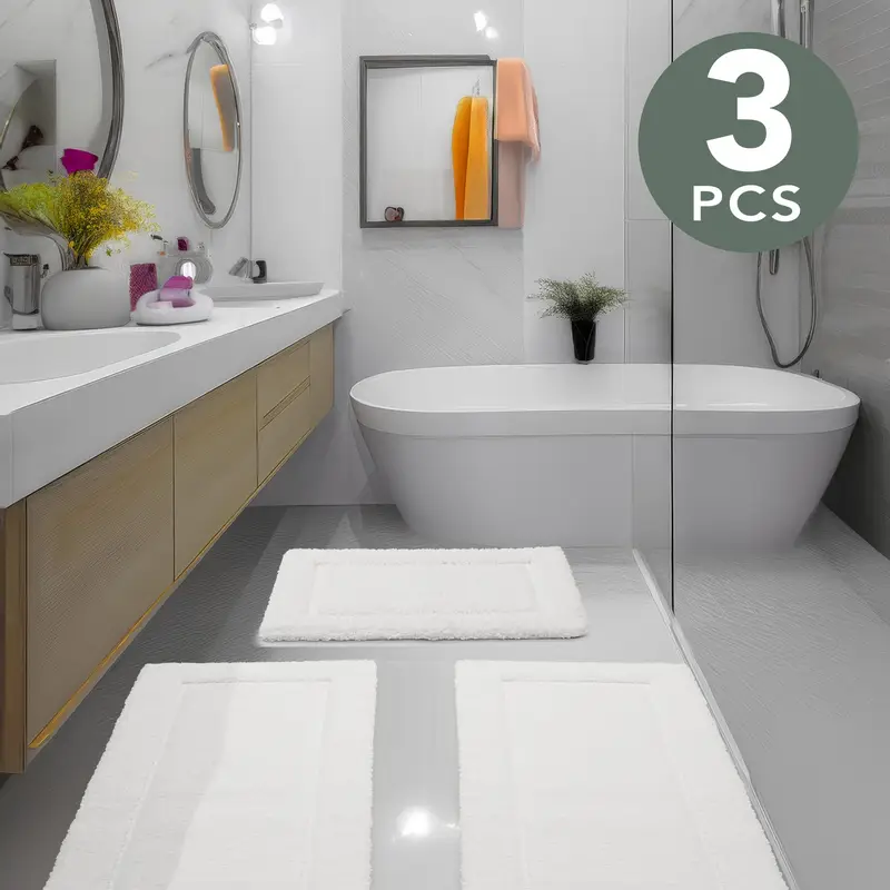 3pcs absorbent bath mat soft tufted plush bathroom rugs non slip bath mats for bathroom absorbent shaggy indoor door mat premium bath rugs Product details 1