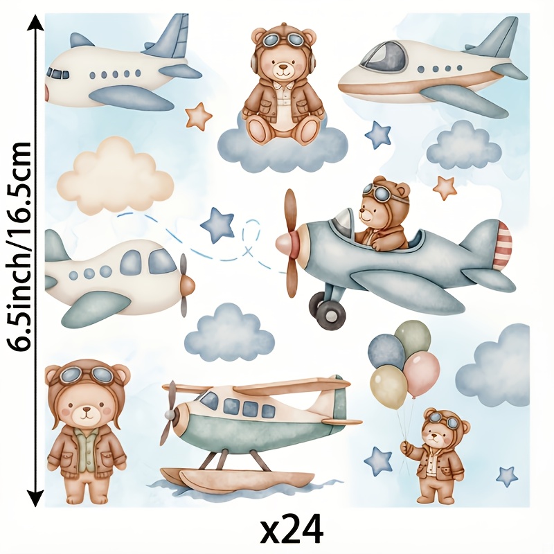 E-shop Ein Set aus 24 Stück, Bär Flugzeug Thema Party Einweg-Papierhandtücher, nicht laminiert