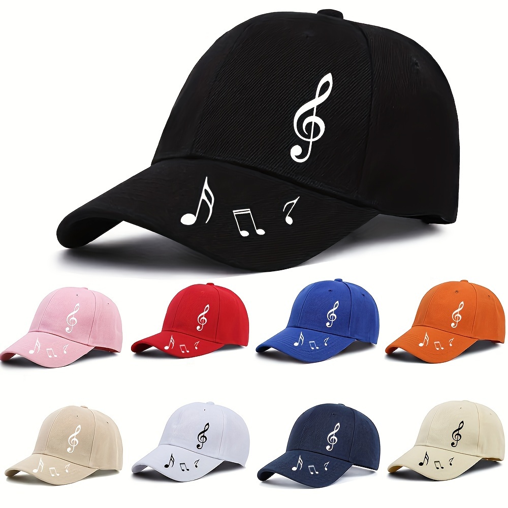 

1pc Music Note Print Adjustable Baseball Cap, Unisex Bay Cap With 6 Panels, Outdoor Sports Hat, Washable Fabric, Men's Outdoor Headwear