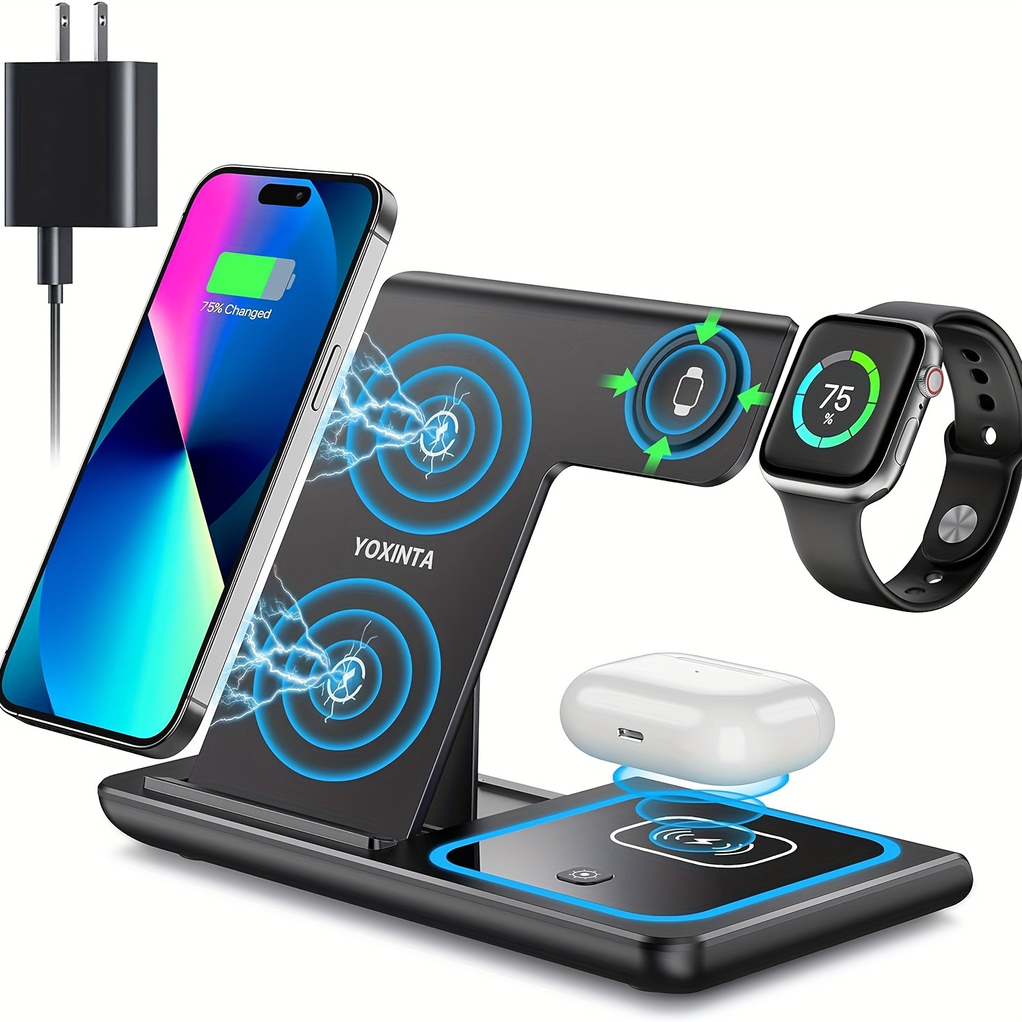 

3in 1 Foldable Wireless Charger Wireless Rapid Charger For Charging Smartphones, Watches And Headphones At Time