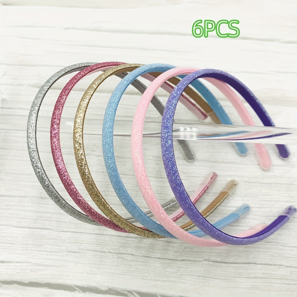Image of 3/6/8pcs New Glitter Frosted Hair Hoop 0.8cm Candy Color Women's Glitter Fine Powder Headband Pu Glitter Head Hair Additions