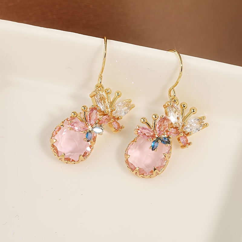 Elegant Pink Crystal Earrings Royal Rococo Style, Featuring And Floral Designs, Perfect For Bridal Jewelry Or Romantic Gifts On Valentine's Day