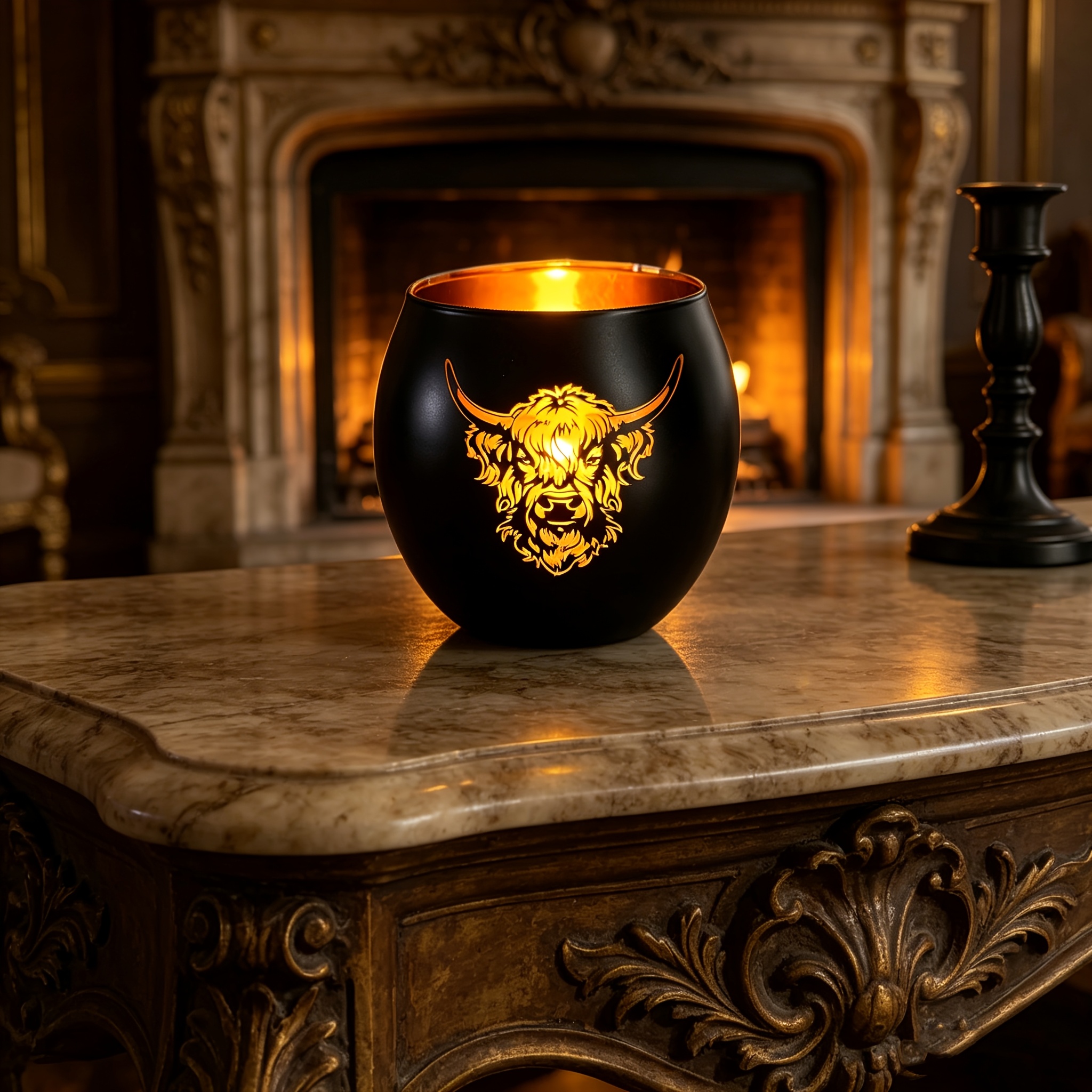 Image of Scottish Bull Decorative Glass Candlestick, For Home Decor Enthusiasts And Cattle Element Collectors, Suitable For Living Room Display, Romantic Dinners, Holiday Gifts, Ambiance Creation