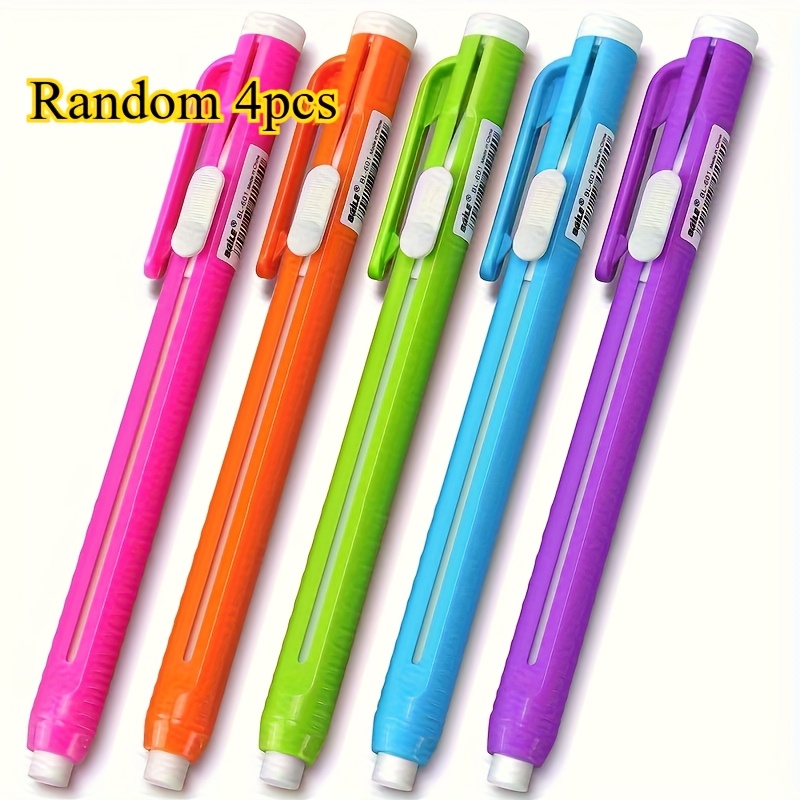 TEMU 4-pack Retractable Eraser, With Eraser Grip School Stationery, Automatic Retractable Eraser, Suitable For School And Writing, Random Color