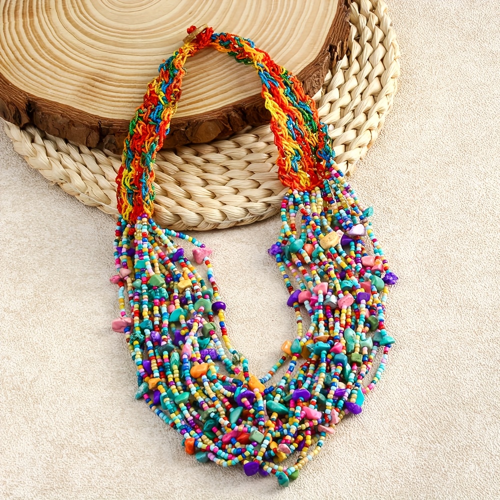 Boho Style Seed Bead & Stone Choker Necklace
