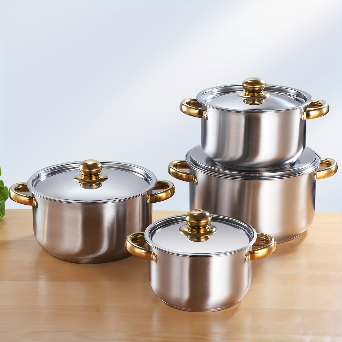 

Stainless Steel Cookware Set 4-piece With Lids, Durable 410 Stainless Steel Soup Pots, Thickened Composite Bottom, Kitchen Essentials - 18cm, 20cm, 22cm, 24cm Sizes