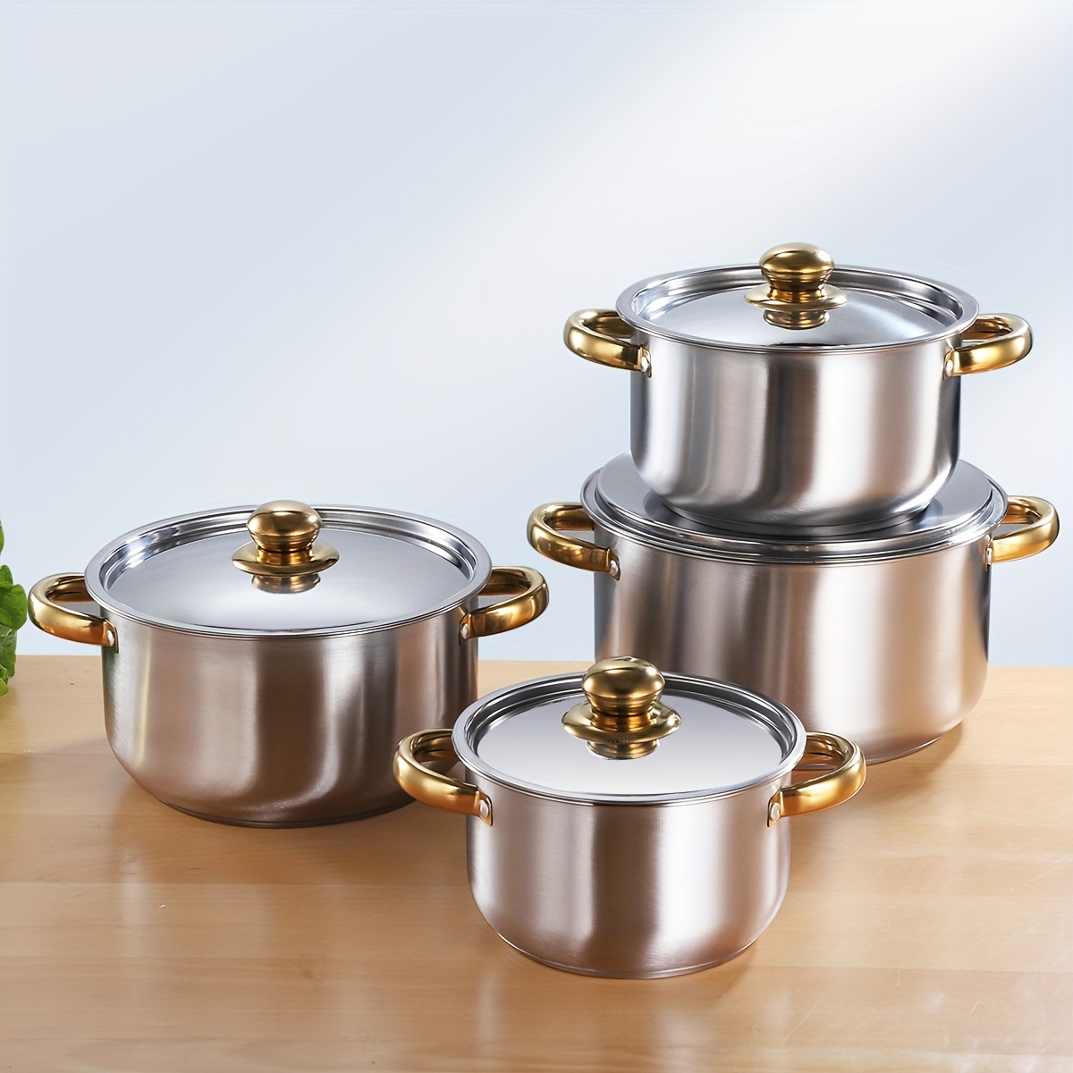 

Ensemble de cuisine en acier inoxydable 4 pièces avec couvercles, Casseroles à soupe en acier inoxydable 410 durable, Fond composite épaissi, Essentiels de cuisine - Tailles 18cm, 20cm, 22cm, 24cm