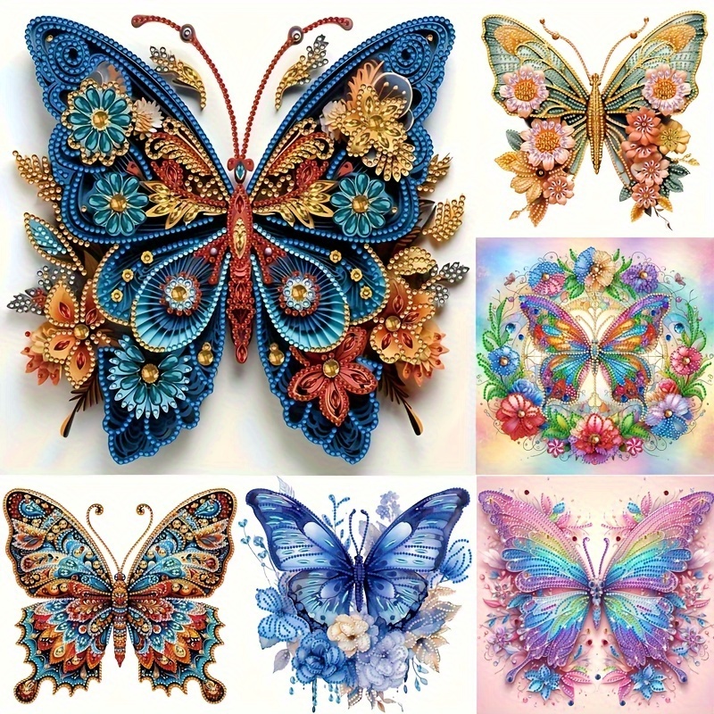 

5d Diamond Painting Kit For Adults, Acrylic Special Shaped Drill, Diy Crystal Butterfly Flower Design, Embroidery Cross Stitch Art Craft For Wall Decor, 30x30cm - 1pc