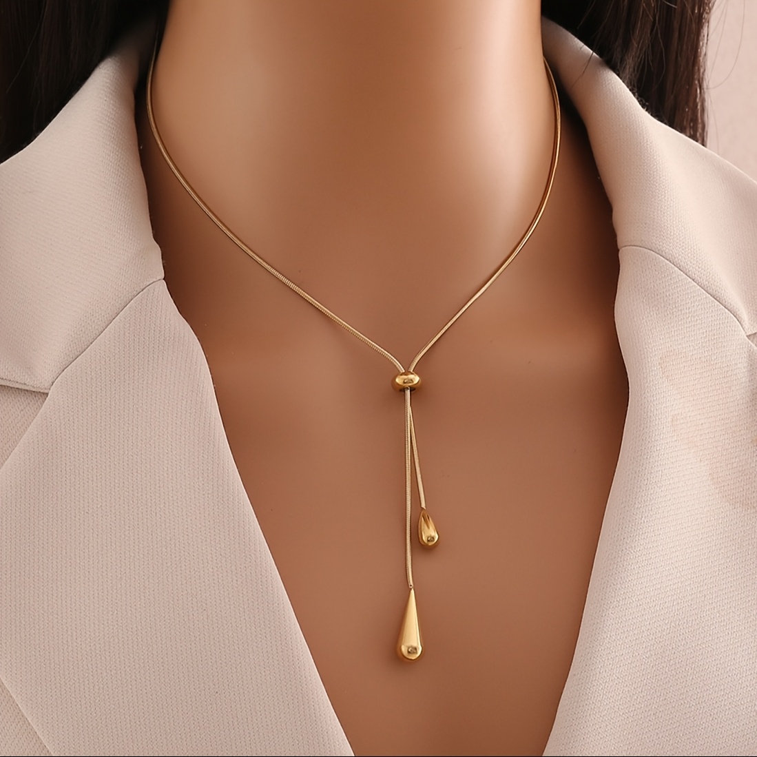 TEMU European And Stainless Steel Pendant Pull Chain Necklace, Premium Tassel Adjustable Collarbone Chain, Unisex Gift